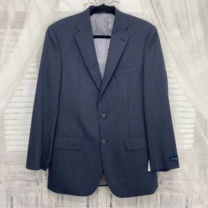 Turnberry Size 40 Long 40L Navy Blue Plaid Wool Blend Sport Suit Coat Blazer NWT
